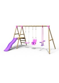 REBO Voyager Wooden Swing Set with Platform and Slide Pink