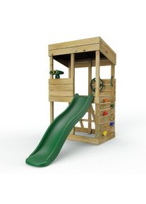 REBO Wooden Lookout Tower Playhouse with 6ft Slide - Lookout with Adventure Pack