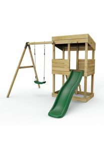 REBO Wooden Lookout Tower Playhouse with 6ft Slide & Swing - Arches