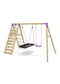 REBO Double Swing Set with Climbing Wall - Sage Purple