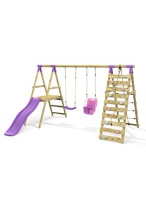 REBO Double Swing Set with Climbing Wall and Slide - Moonstone Purple