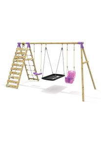 REBO Triple Swing Set with Climbing Wall - Skye Purple
