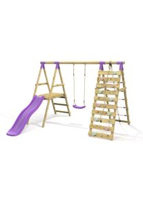 REBO Single Swing Set with Climbing Wall and Slide - Amber Purple