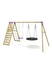 REBO Double Swing Set with Climbing Wall - Vale Purple