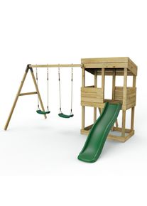 REBO Wooden Lookout Tower Playhouse with 6ft Slide & Swing - Bryce