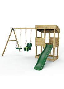 REBO Wooden Lookout Tower Playhouse with 6ft Slide & Swing - Everglades