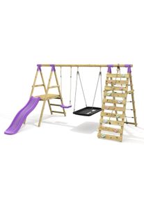 REBO Double Swing Set with Climbing Wall and Slide - Quartz Purple