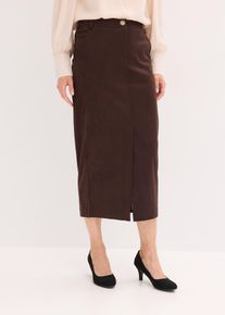 Gonna longuette in similpelle scamosciata, Marrone, Taglia 58, bonprix