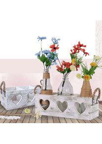 2er-Set Dekokiste HWC-C26, Aufbewahrungsbox, 2 Griffe Indoor Paulownia shabby wei&szlig;, 10x10x30cm