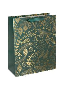 Sigel, Geschenkverpackung, 5 Geschenktaschen Golden ornaments on green Motiv 26,0 x 32,0 cm (Geschenktüte, 5 x)