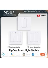 MOES ZigBee Smart Light Switch Tuya Neutral Wire Optional | Magnetic Relay | App/Voice Control | Works with Alexa & Google Home
