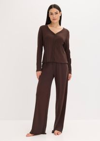 Pyjama boutonné en matière côtelée - marron - taille 50/52 (XL) - 100% coton,Matière côtelée - bonprix