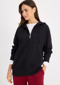 Sweat zippé long - noir - taille 42/44 (M) avec coton - bonprix