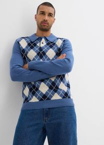 Pull polo à losanges 100% coton - bleu - taille 64/66 (3XL) - 100% coton - bonprix
