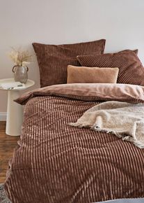 V&auml;ndbart p&aring;slakanset i Cashmere Touch med manchestereffekt - beige - storlek 135x200 cm - bonprix