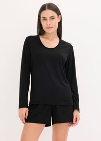 L&aring;ng&auml;rmad topp och shorts i mjukt material - svart - storlek 44/46 (L) - bonprix