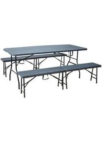 Tischgarnitur 3-Tlg. , Anthrazit , Metall, Kunststoff , 3-teilig , 74x74x180 cm , Tisch klappbar, Bank klappbar , Gartenmöbel, Gartengarnituren, Gartenmöbel-Sets