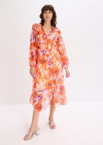 bonprix Női Sifon ruha fodrokkal, narancssárga, 46