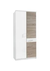wimex Boxxx Drehtürenschrank , Weiß, Eichefarben , Kunststoff , 3 Fächer , 3 Schubladen , 90x199x58 cm , in verschiedenen Größen erhältlich , Schlafzimmer, Kleiderschränke, Drehtürenschränke