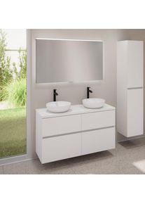 evineo ineo5 evo Meuble bas l: 120 cm, 4 tiroirs, 2 vasques ineo3 Ø 37 cm blanches mates, avec miroir éclairé ineo,,