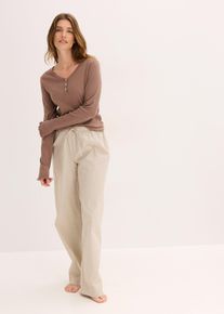 Loungewear geribd shirt met een geweven broek - bruin - maat 40/42 (M) - 100% katoen - bonprix