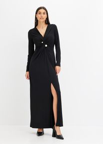 Maxikleid mit Knotendetail und Perlen-Nadel, schwarz, Größe 36/38 (S), bonprix
