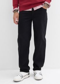 Relaxed Fit Twillhose mit Komfortbund Straight, schwarz, Größe 54, mit Baumwolle, bonprix