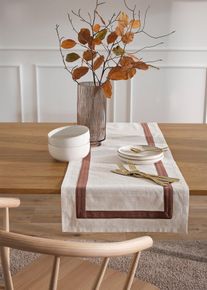 Bio Baumwoll Tischläufer mit farbiger Kante, beige, Größe 30x180 cm, 100% Baumwolle, bonprix