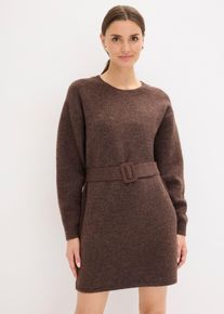 Kurzes Strickkleid mit softem Wollanteil und Gürtel, braun, Größe 36/38 (S), bonprix