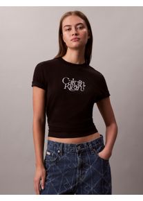 Calvin Klein T-shirt SS FITTED SCRIPT Calvin Klein TE dames t-shirts maat XL (44) zwart
