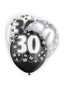 UNIQUE Mélange de 6 ballons 30e anniversaire noirs