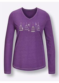 wäschepur Dames Pyjama in lila/steengrijs bedrukt ,maat 36/38, Witt, 50% Katoen, 50% Modal