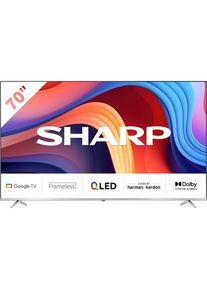 Sharp , QLED-Fernseher »4T-C70GP_«, 4K Ultra HD, Google TV-Smart-TV , silber , Mini Composite/CVBS + Audio-Eingang, Bluetooth, WLAN, LAN (RJ 45);...