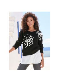 Lascana , Strickpullover, mit Blumen-Applikation, Winterpullover, modisch , schwarz , 36/38