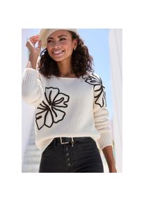Lascana , Strickpullover, mit Blumen-Applikation, Winterpullover, modisch , beige , 36/38