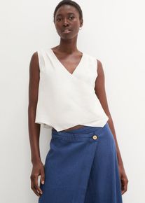 bonprix Mujer, Blusa de lino puro con efecto cruzado, blanco, 52