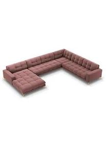 Micadoni Panoramasofa rechts Mamaia aus Samt rosa 7 Sitzplätze , Pink , Textil , U-Form , 256x75x327 cm , Hergestellt in Europa, Oeko-Tex® , Wohnzimmer, Sofas & Couches, Sofas, Bigsofas