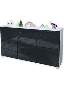 Vladon Sideboard Rova Schwarz Hochglanz , Holzwerkstoff , 138.5x75.5x35 cm , Wohnzimmer, Kommoden & Sideboards, Sideboards