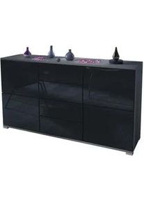 Vladon Sideboard Rova Schwarz Hochglanz , Holzwerkstoff , 138.5x75.5x35 cm , Wohnzimmer, Kommoden & Sideboards, Sideboards
