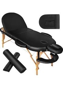 TecTake Lettino da massaggio ovale a 3 zone con 5 cm di imbottitura, rulli e supporto in legno - nero - 400192