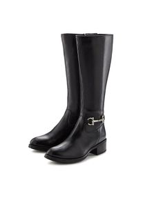 Lascana, Damen, Stiefel &raquo;Stiefelette&laquo; aus Leder mit Langschaft, schwarz, 36, schwarz, Aus hochwertigem Leder gefertigt