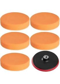 TecTake Polierschwamm 6er Set, Befestigung mit Klettverschluss, orange , Orange , Kunststoff , 15x29x15 cm , Freizeit, Heimwerken, Elektrowerkzeuge