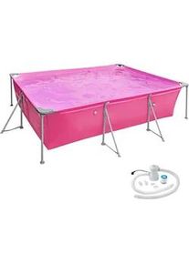 TecTake Swimming Pool Summertime,solider Stahlrahmen,pink , Pink , Metall , Quadratisch , 282x70x375 cm , Ce , Freizeit, Pools und Wasserspaß, Pools