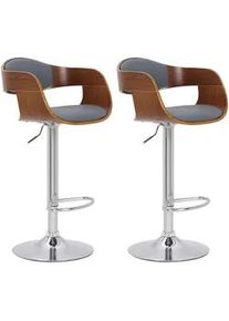 CLP Barhocker 2er Set Lederlook walnuss/grau , Grau , Textil , 50x88x48 cm , Esszimmer, Barmöbel, Barhocker