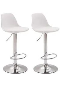 CLP Barhocker 2er Set Lederlook weiß , Weiß , Kunststoff , 39x82x43 cm , Esszimmer, Barmöbel, Barhocker