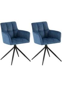 CLP Armlehnenstuhl 2er Set Stoff Dunkelblau , Textil , 59x87x59 cm , Esszimmer, Stühle, Esszimmerstühle, Armlehnenstühle