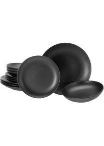 Creatable , Tafelservice »Magic Black Coupe«, (Set, 12 tlg.), matte Spezialglasur mit glänzenden Sprenkeln , Schwarz