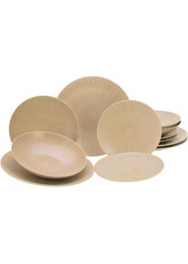Creatable , Teller-Set »Vesuvio Sand«, (Set, 12 tlg.), seidenmatte Glasur, ausdrucksstarkes Relief , Sand