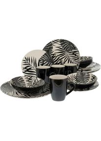 Creatable , Kombiservice »Tropicana«, (Set, 16 tlg.), vollflächiger tropischer Blätter Dekor , Schwarz