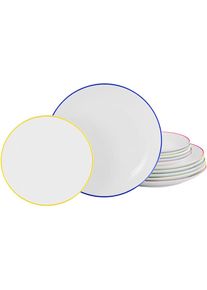 my home , Tafelservice »Angi«, (Set, 12 tlg., 6 Speiseteller, 6 Suppenteller), Geschirr-Set, harmonische, trendige Coupeform , weiß/bunt
